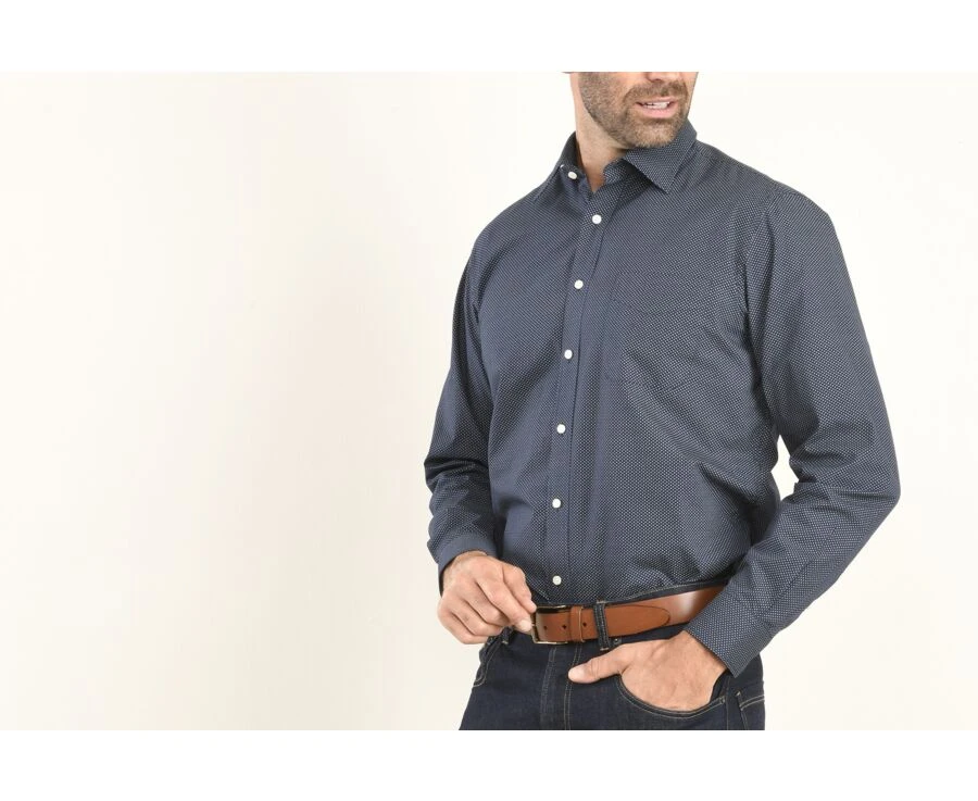 Chemise Coton Imprimée Navy Motif Beige - Poche Poitrine - ALBÉRIC 5 Chemise Coton Imprimée Navy Motif Beige - Poche Poitrine - ALBÉRIC – Image 3