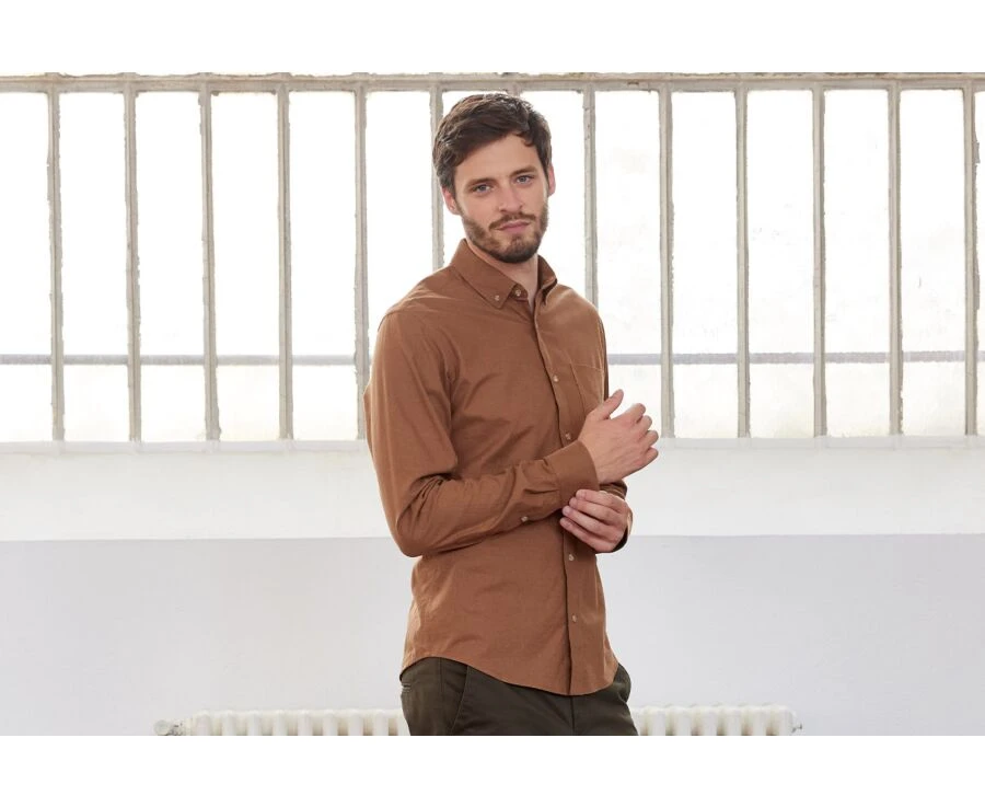 Chemise Flanelle Caramel - Poche Poitrine - ALEXANDER 3 Chemise Flanelle Caramel - Poche Poitrine - ALEXANDER