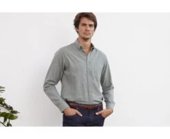 Chemise Flanelle Vert Tilleul - Poche Poitrine - ALEXANDER