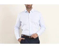 Chemise Coton Bleue Claire - Col Italien - ANGELO