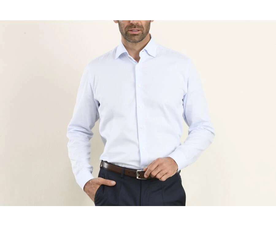 Chemise Coton Bleue Claire - Col Italien - ANGELO 3 Chemise Coton Bleue Claire - Col Italien - ANGELO