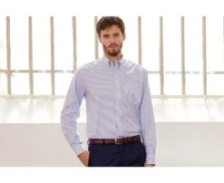 Chemise Blanche Rayures Bleues Poche Poitrine - BRODERICK