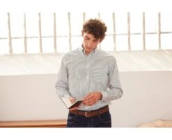 Chemise Blanche à Rayures Vertes Foncées Et Poche Poitrine - BRODERICK