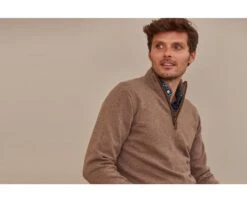 Pull Laine Col Zippé Marron Chiné - KEITHY