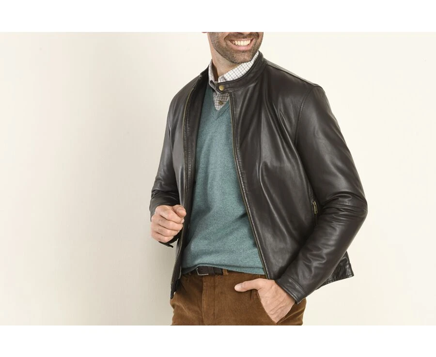 Blouson Cuir Homme Chocolat - CARTER 4 Blouson Cuir Homme Chocolat - CARTER – Image 2