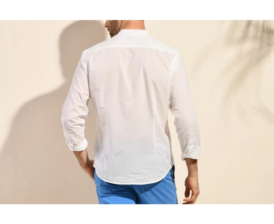 Chemise Coton Lin Blanche Unie - ELIBERT 4 Chemise Coton Lin Blanche Unie - ELIBERT – Image 2