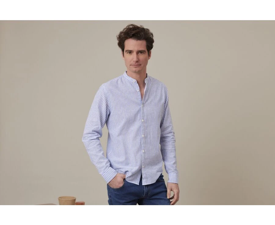 Chemise Coton Lin Bleu Océan Et Blanc - ELIBERT 3 Chemise Coton Lin Bleu Océan Et Blanc - ELIBERT