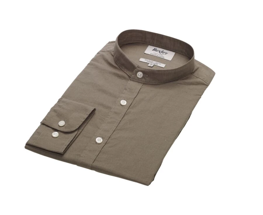 Chemise Coton Lin Taupe Unie - ELIBERT 7 Chemise Coton Lin Taupe Unie - ELIBERT – Image 5