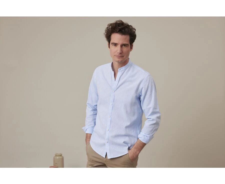 Chemise Coton Lin Chambray Bleu Clair - ELIBERT 3 Chemise Coton Lin Chambray Bleu Clair - ELIBERT