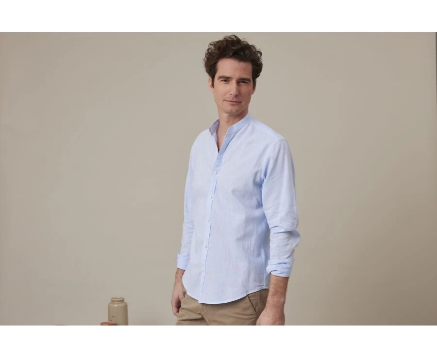 Chemise Coton Lin Chambray Bleu Clair - ELIBERT 5 Chemise Coton Lin Chambray Bleu Clair - ELIBERT – Image 3
