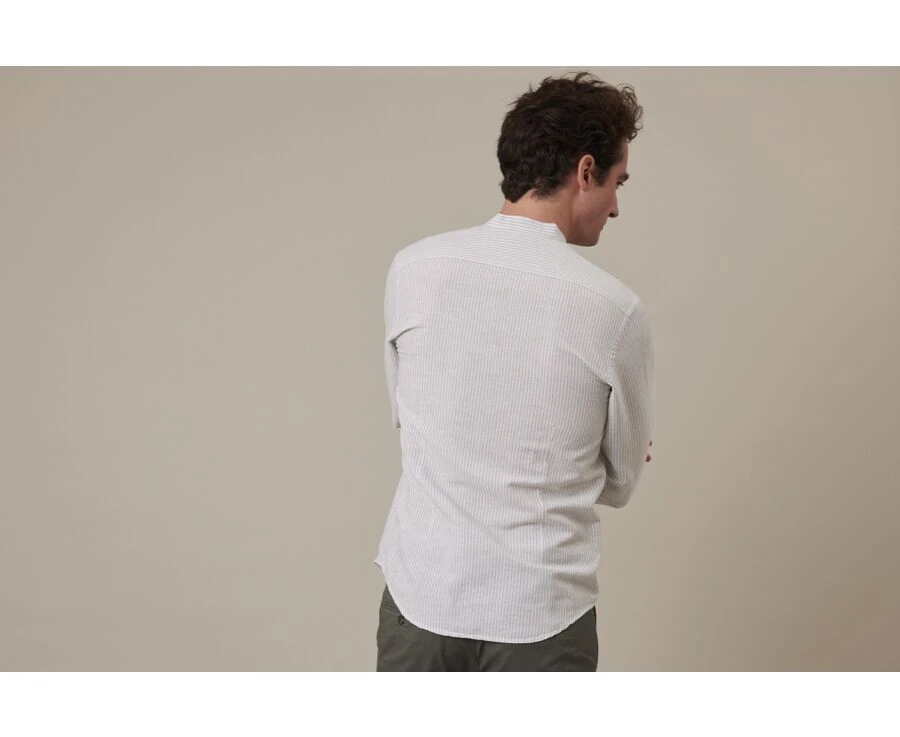 Chemise Coton Lin Vert Tilleul Et Blanc - ELIBERT 4 Chemise Coton Lin Vert Tilleul Et Blanc - ELIBERT – Image 2