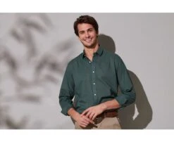 Chemise Coton Lin Vert Foncé Unie - SILBERT