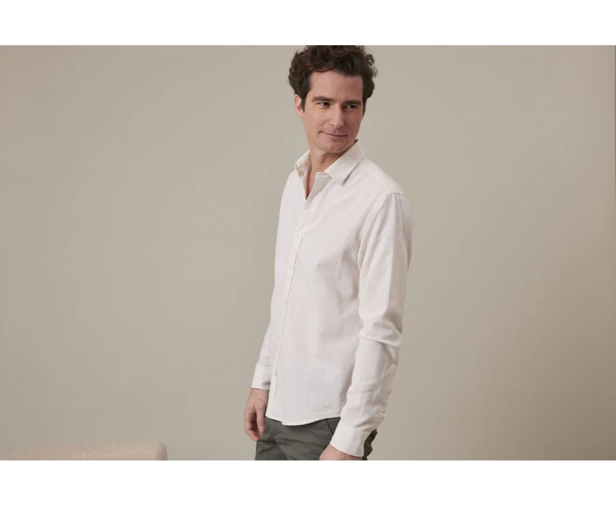 Chemise Coton Lin Chambray Écru - SILBERT 5 Chemise Coton Lin Chambray Écru - SILBERT – Image 3