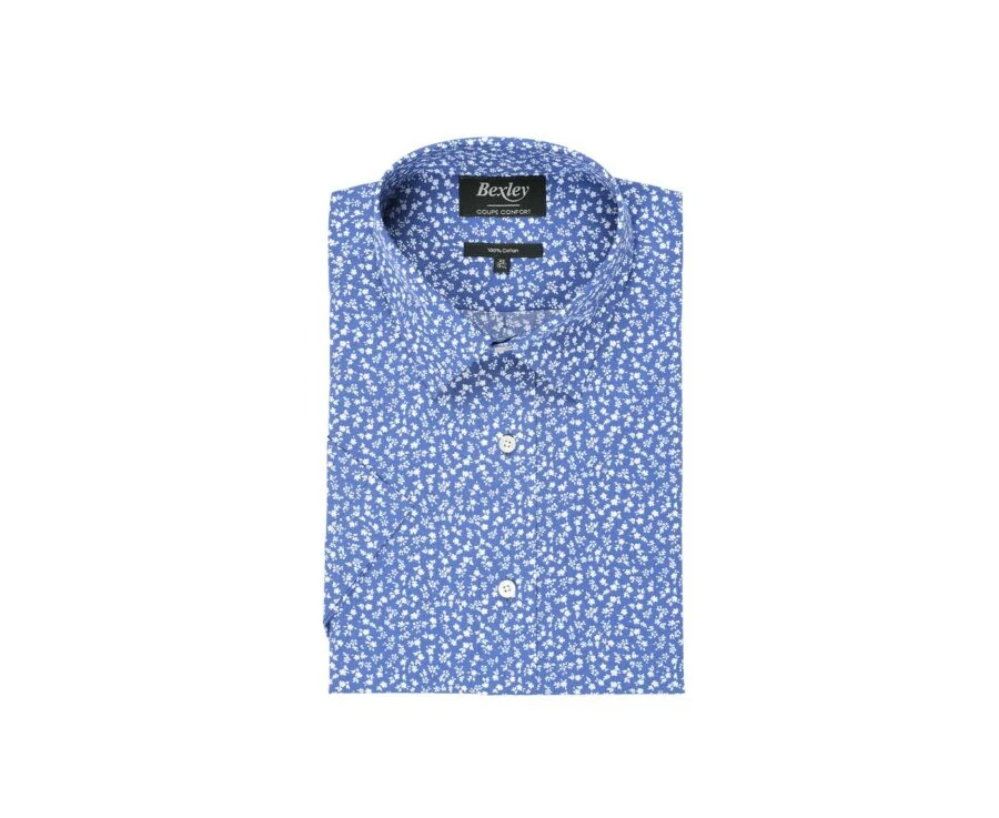 Chemise Coton Bleue Imprimée Fleurs Blanches - FLORANTIN MC 6 Chemise Coton Bleue Imprimée Fleurs Blanches - FLORANTIN MC – Image 4