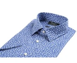 Chemise Coton Bleue Imprimée Fleurs Blanches - FLORANTIN MC 13 Chemise Coton Bleue Imprimée Fleurs Blanches - FLORANTIN MC -Boutique Pop Mey Edlich 0141305i florantin mc blanc et bleu 2