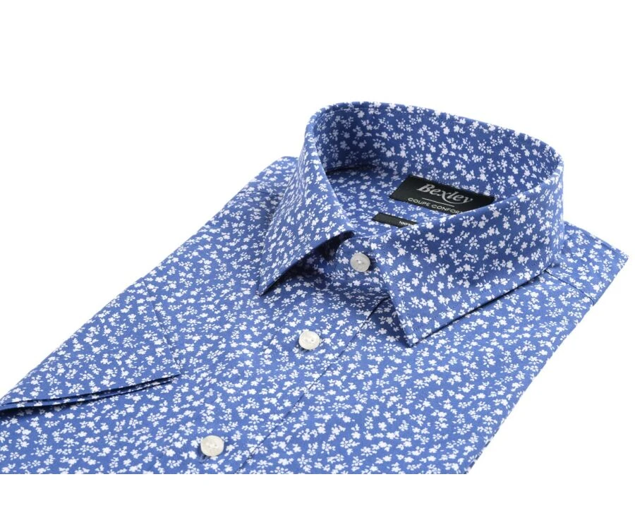 Chemise Coton Bleue Imprimée Fleurs Blanches - FLORANTIN MC 7 Chemise Coton Bleue Imprimée Fleurs Blanches - FLORANTIN MC – Image 5