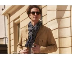 Chèche Lin Coton Rayé Navy Et Blanc