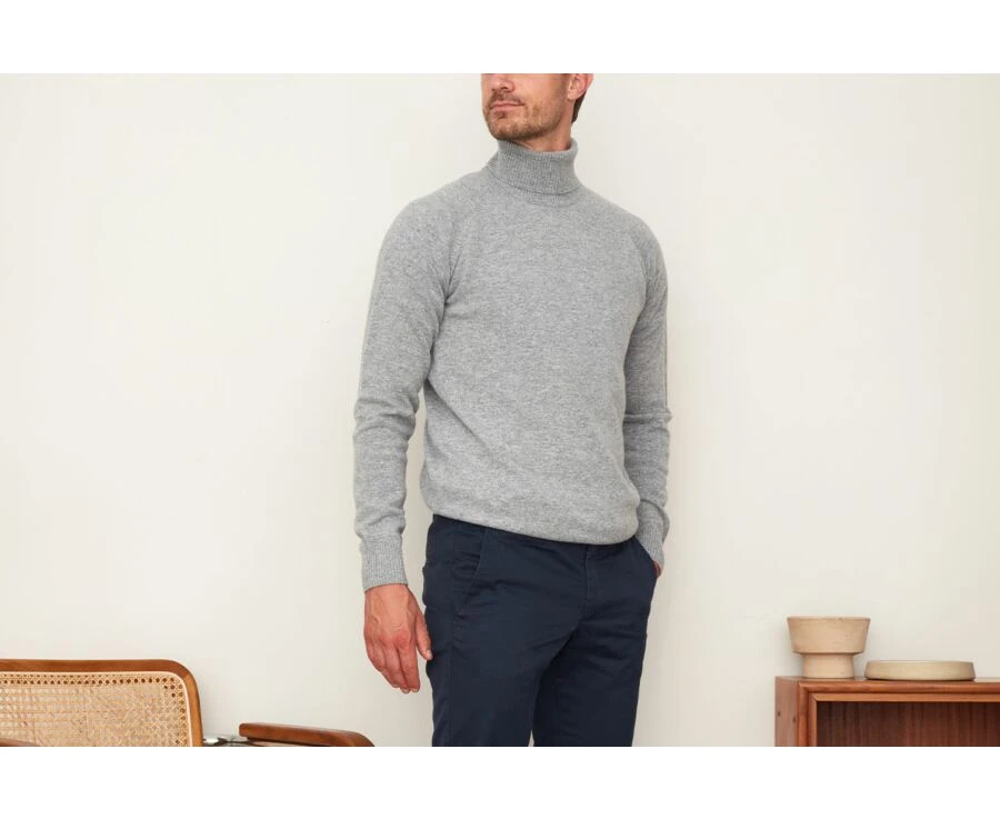 Pull Col Roulé Homme Laine Gris Chiné - EMERSTON 6 Pull Col Roulé Homme Laine Gris Chiné - EMERSTON – Image 4