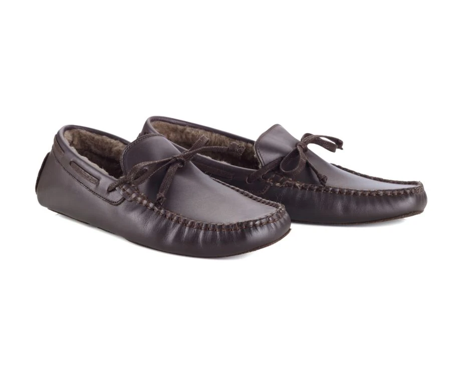 Chaussons Homme Cuir Chocolat 4 Chaussons Homme Cuir Chocolat – Image 2