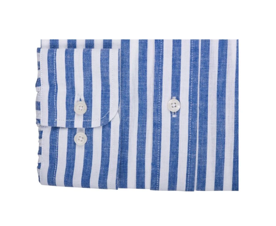 Chemise Manches Longues Coton Et Lin Bleu Océan Et Blanc - COLTEN 8 Chemise Manches Longues Coton Et Lin Bleu Océan Et Blanc - COLTEN – Image 6