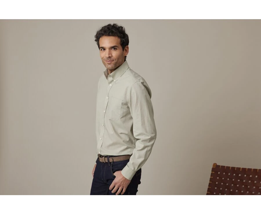 Chemise Manches Longues Coton Et Lin Vert Tilleuil - COLTEN 5 Chemise Manches Longues Coton Et Lin Vert Tilleuil - COLTEN – Image 3