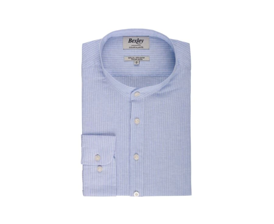 Chemise Tunique Coton Lin à Rayures Fines Bleues Et Blanches - VALBERT 6 Chemise Tunique Coton Lin à Rayures Fines Bleues Et Blanches - VALBERT – Image 4