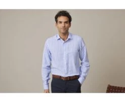 Chemise Coton Lin Rayée Bleue Et Blanche - SIMONIN