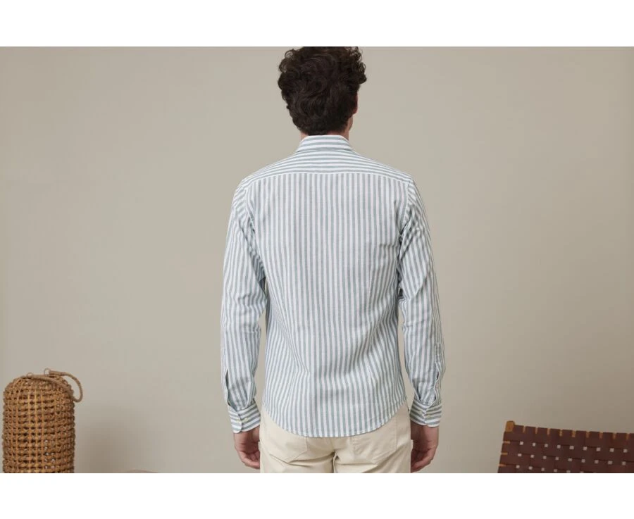 Chemise Coton Lin Rayée Verte Et Blanche - SIMONIN 4 Chemise Coton Lin Rayée Verte Et Blanche - SIMONIN – Image 2