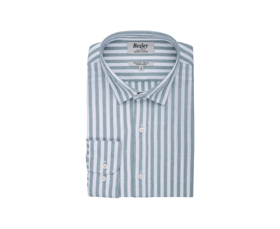 Chemise Coton Lin Rayée Verte Et Blanche - SIMONIN 6 Chemise Coton Lin Rayée Verte Et Blanche - SIMONIN – Image 4