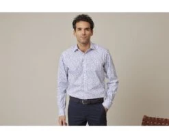 Chemise Blanche Homme à Imprimé Fleuri Bleu - ELDORIC