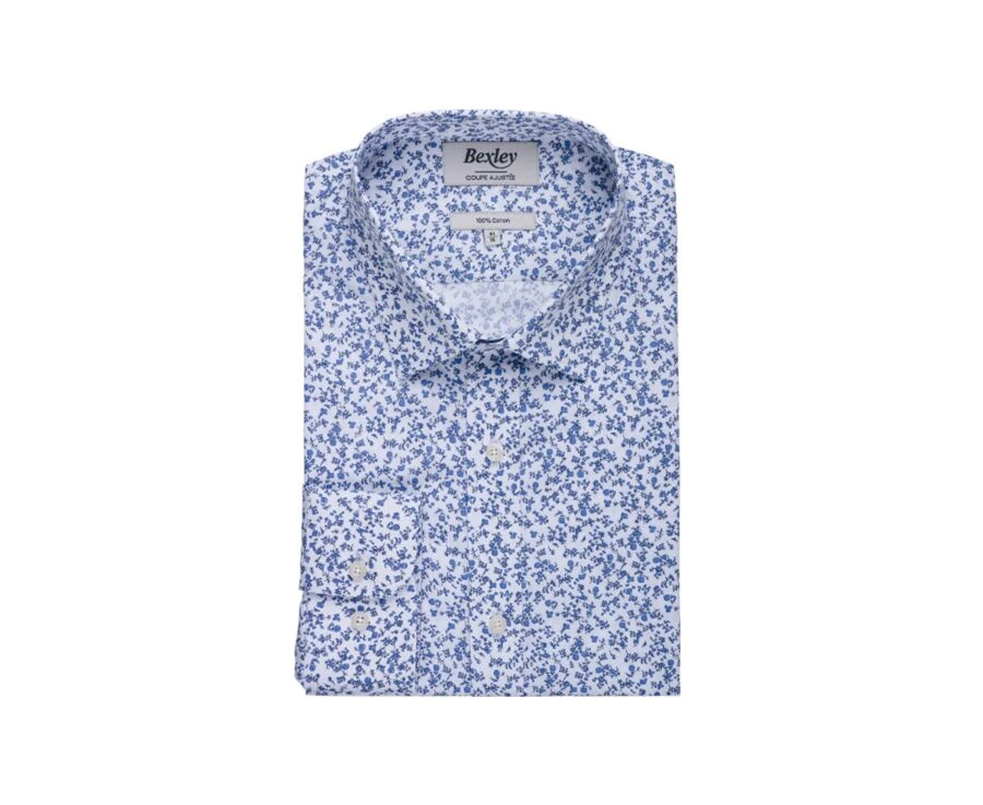 Chemise Blanche Homme à Imprimé Fleuri Bleu - ELDORIC 6 Chemise Blanche Homme à Imprimé Fleuri Bleu - ELDORIC – Image 4