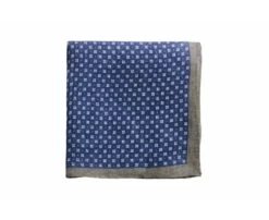 Pochette De Costume Homme Lin Motif Fleuri Marine Et Taupe