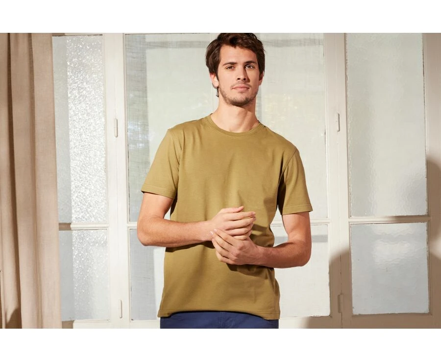 Tee-shirt Coton Bio Uni Kaki Clair - EDGAR III 3 Tee-shirt Coton Bio Uni Kaki Clair - EDGAR III