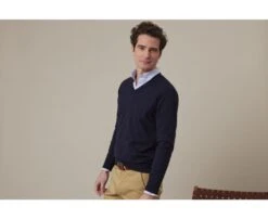 Pull Fin Homme Col V Coton Bio/cachemire Navy - VALTON -Boutique Pop Mey Edlich 0157600w valton navy 3