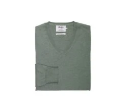 Pull Fin Homme Col V Coton Bio/cachemire Sauge Chiné - VALTON -Boutique Pop Mey Edlich 015760b3 valton vert sauge chine 4