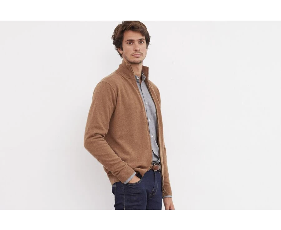 Gilet Zippé Homme Laine Noisette Chiné - KANTY 5 Gilet Zippé Homme Laine Noisette Chiné - KANTY – Image 3