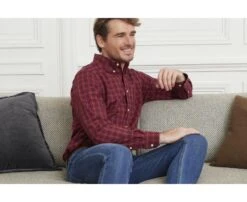 Chemise Flanelle Rouge Sombre à Carreaux Navy Et Gold - FARLOW