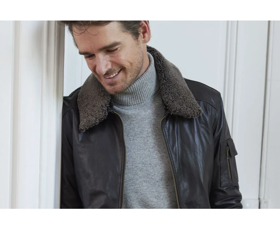 Blouson Aviateur Homme Chocolat - EVERETT II 4 Blouson Aviateur Homme Chocolat - EVERETT II – Image 2