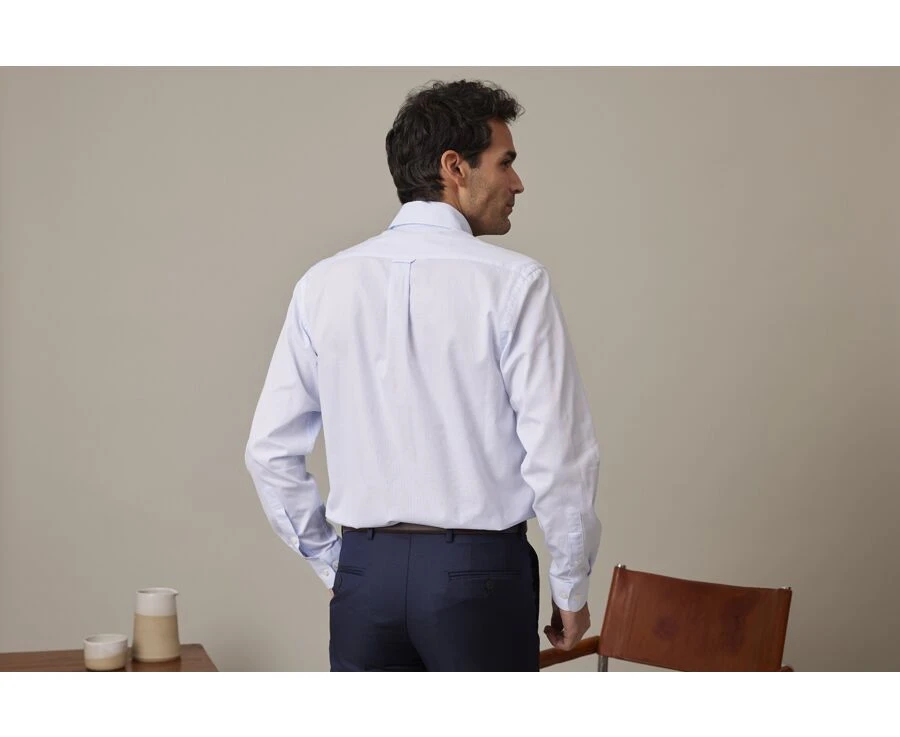Chemise Bleu Clair En Coton Simple Fil - Col Américain - CADEN 4 Chemise Bleu Clair En Coton Simple Fil - Col Américain - CADEN – Image 2