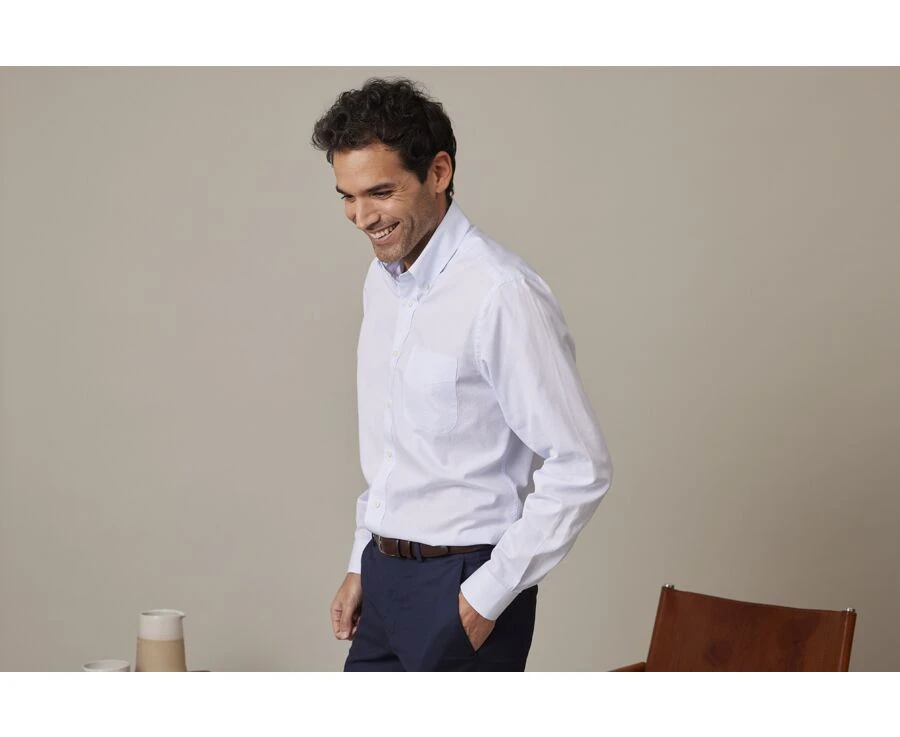 Chemise Bleu Clair En Coton Simple Fil - Col Américain - CADEN 5 Chemise Bleu Clair En Coton Simple Fil - Col Américain - CADEN – Image 3