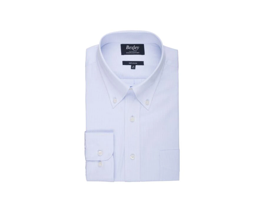 Chemise Bleu Clair En Coton Simple Fil - Col Américain - CADEN 6 Chemise Bleu Clair En Coton Simple Fil - Col Américain - CADEN – Image 4