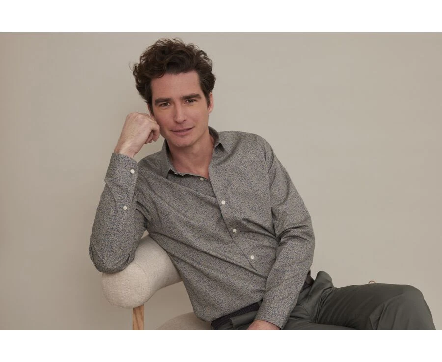 Chemise Imprimée Bleue Et Beige - ULDÉRIC 5 Chemise Imprimée Bleue Et Beige - ULDÉRIC – Image 3