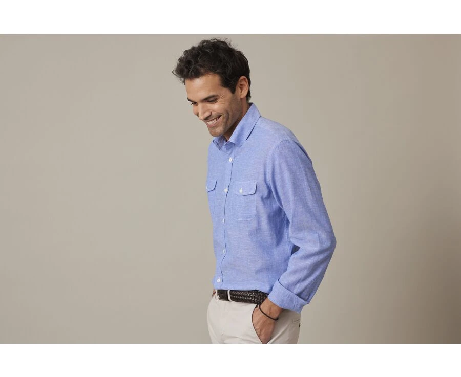 Chemise Homme Coton/lin Chambray Bleu Océan - SIPHÉRIN 5 Chemise Homme Coton/lin Chambray Bleu Océan - SIPHÉRIN – Image 3