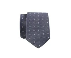 Cravate Homme Soie Motif Palmette Gris Et Écru