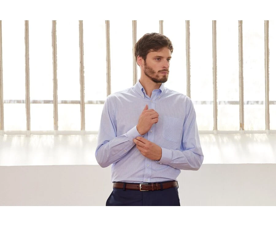 Chemise Twill Rouge Blanc à Petits Carreaux Bleu - STELLAN 3 Chemise Twill Rouge Blanc à Petits Carreaux Bleu - STELLAN