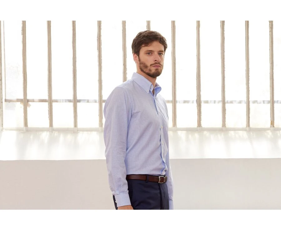 Chemise Twill Rouge Blanc à Petits Carreaux Bleu - STELLAN 5 Chemise Twill Rouge Blanc à Petits Carreaux Bleu - STELLAN – Image 3