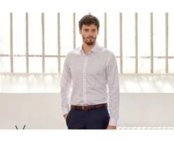 Chemise Blanche Carreaux Bleus - Col Français - SERGIUS