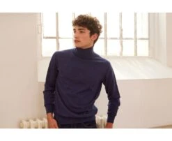 Pull Col Roulé Homme Bleu Foncé Chiné- EMERINOS