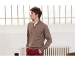 Pull Col Zippé Homme Gris Taupe Chiné - VLARINOS -Boutique Pop Mey Edlich 0168405y vlarinos gris taupe chine 3