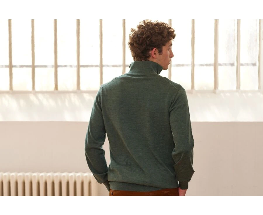 Pull Col Zippé Homme Vert Chiné - VLARINOS 4 Pull Col Zippé Homme Vert Chiné - VLARINOS – Image 3